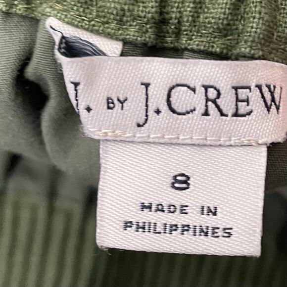 J Crew Linen Blend Scalloped Hem Pull On Skirt Size 8 Women Olive Green Lined - Picture 6 of 8